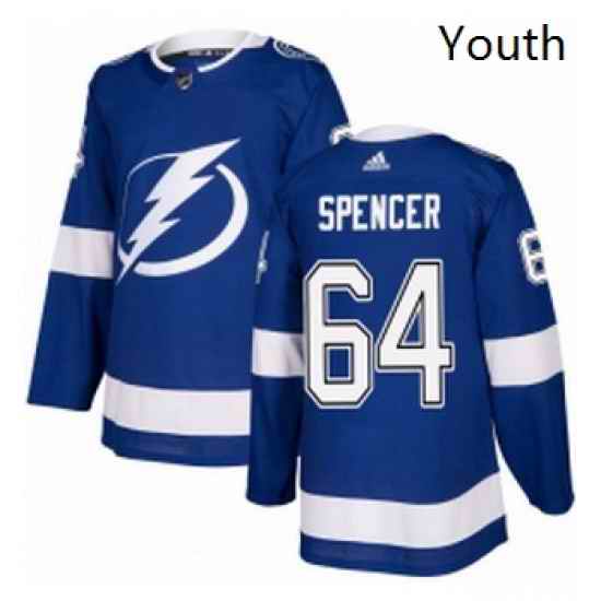 Youth Adidas Tampa Bay Lightning 64 Matthew Spencer Authentic Royal Blue Home NHL Jersey